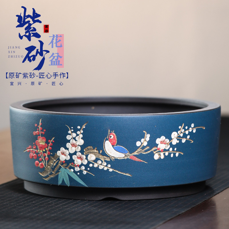 新款紫砂花盆梅花老桩盆景盆大口径迎客松盆栽圆形陶瓷花盆专用盆
