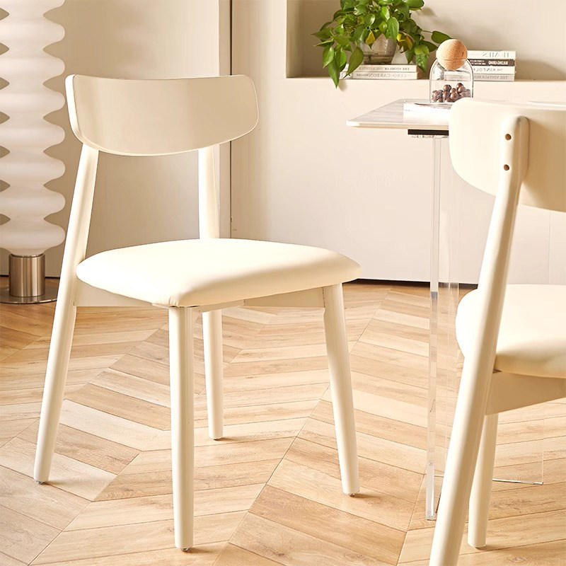 奶油风餐桌椅子实木家用白色凳子北欧书桌靠背椅休闲餐厅吃饭椅