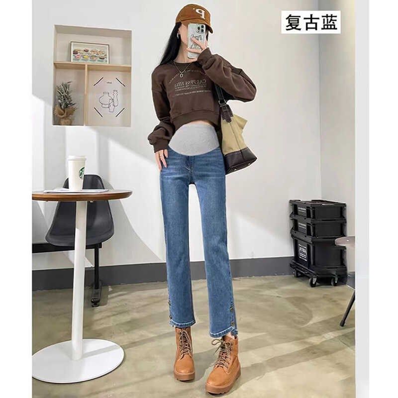 孕妇直筒牛仔裤女夏季薄款外穿显瘦九分小个子烟管裤子春秋款8250