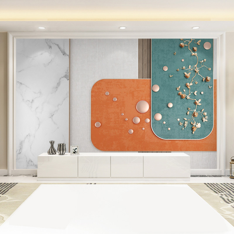 新中式电视背景墙k壁纸现代客厅卧室立体几何浮雕高档大气墙布壁