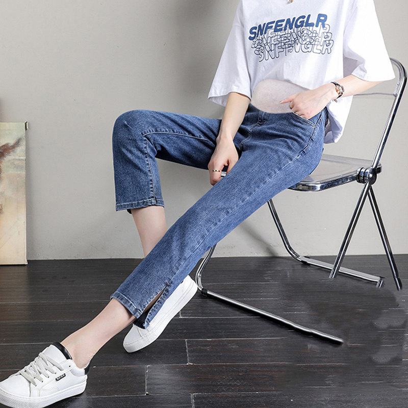 孕妇裤子夏季外穿薄款直筒牛仔裤春秋款小个子大码九分打底裤秋季