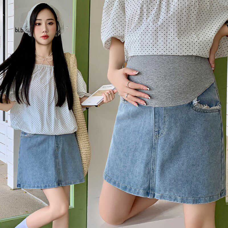 孕妇裙子夏季外穿托腹牛仔短裤2024新款夏装半身裙宽松百搭孕妇裙