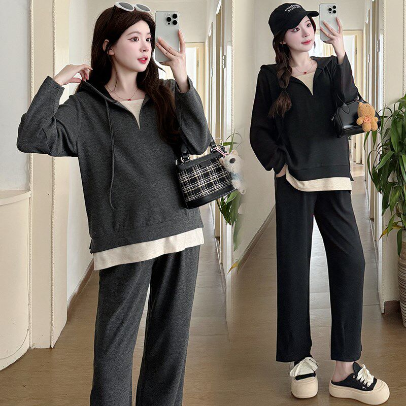 孕妇装春装连帽长袖上衣春季裤子2025新款孕妇套装春秋两件套潮妈