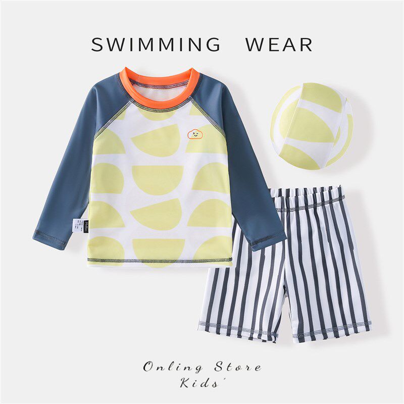 男童泳衣2025新款宝宝长袖分体速干游泳衣儿童沙滩防晒游泳裤套装