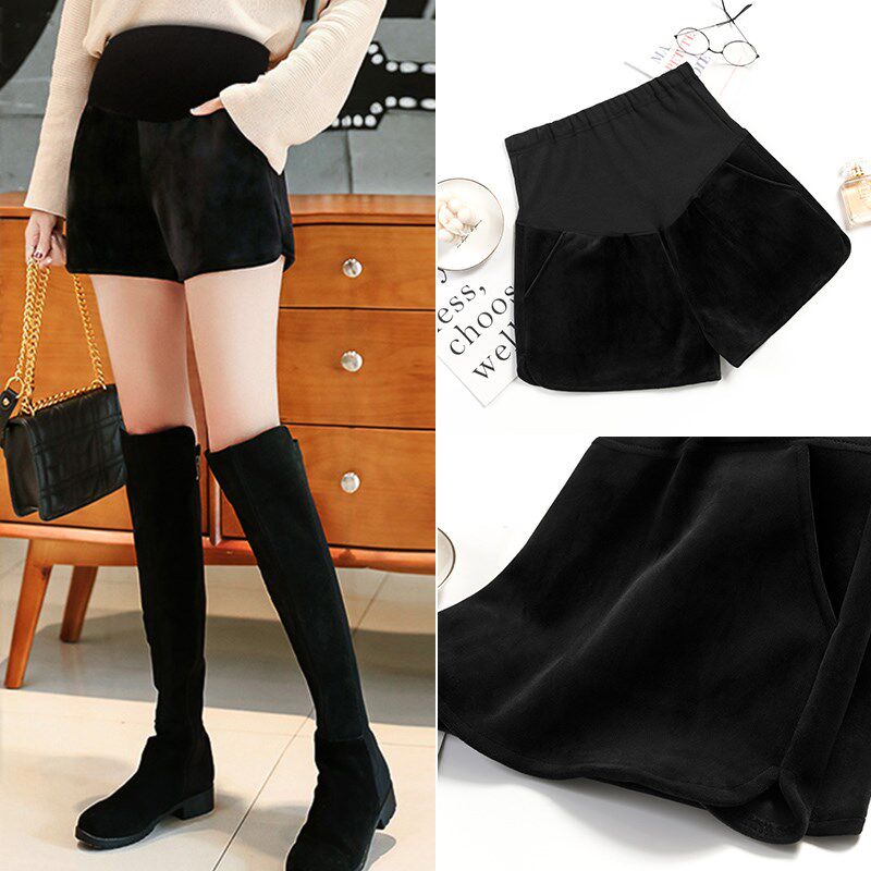 孕妇短裤秋冬外穿黑色开叉阔腿裤时尚休闲托腹裤宽松a字裤打底裤