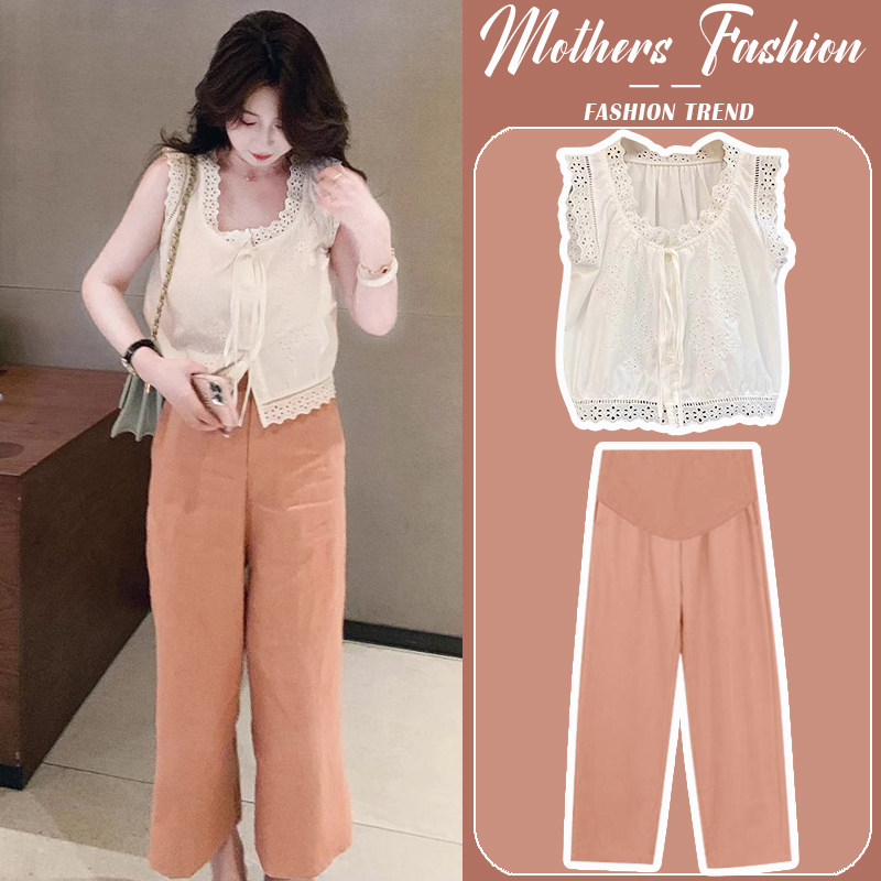 孕妇套装时尚洋气时髦潮妈显瘦无袖薄款上衣裤子两件套2025新款夏