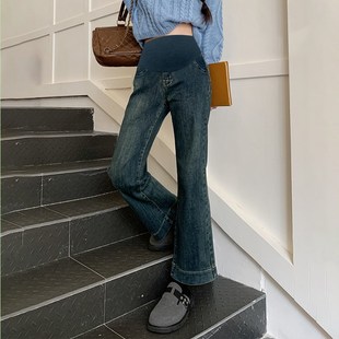 夏春秋季 外穿休闲裤 弹力喇叭裤 阔腿裤 秋 托腹九分微喇裤 孕妇牛仔裤