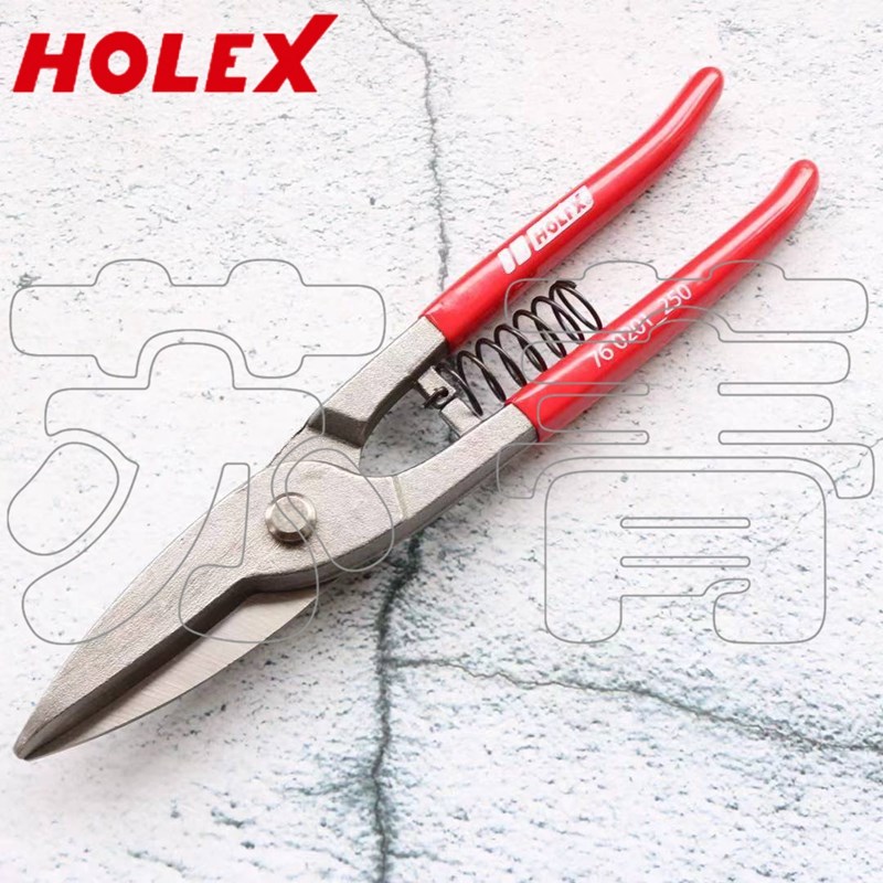 德国霍夫曼HOLEX手用铁皮剪 工具钢 用于平直剪切 浸漆刀柄250 mm
