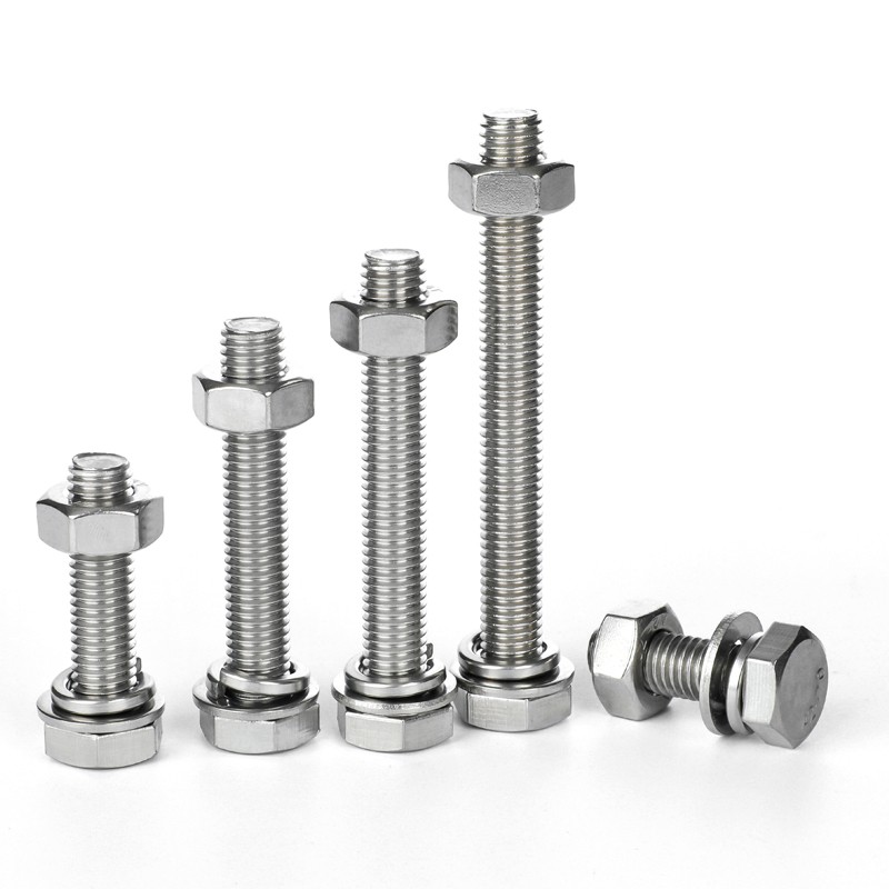304不锈钢外六角螺丝螺母套装平弹垫组合大全加长螺栓M10M12M14
