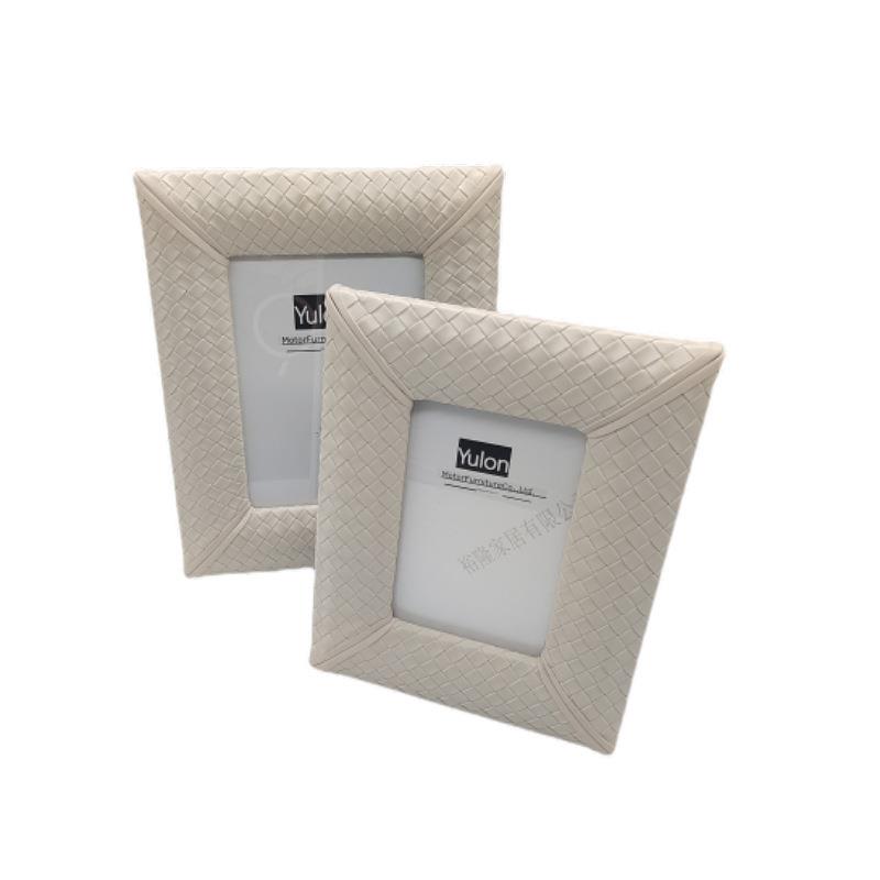 轻奢现代米白草席编织皮革相框摆件床头卧室6寸7寸相框酒店样板间