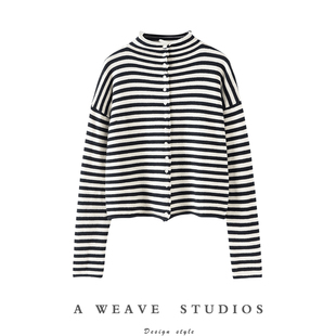 新款 温婉新气质 女秋冬季 针织开衫 百搭毛衣 100%羊绒撞色条纹长袖