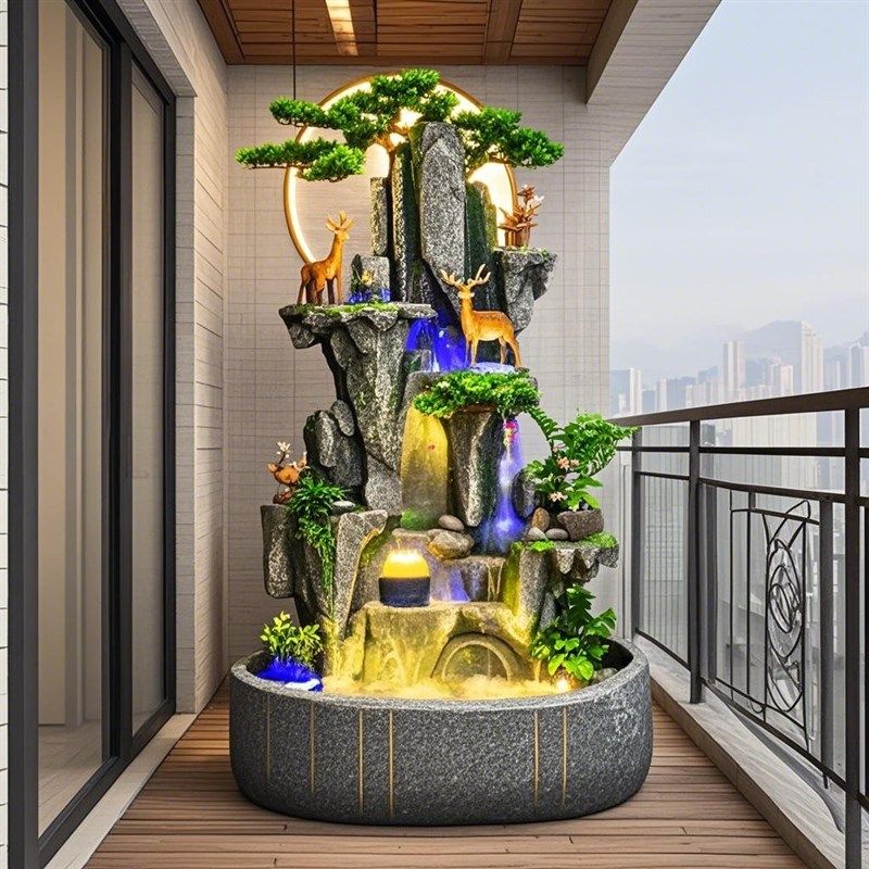 假山喷泉鱼池水景瀑布q别墅办公室装饰大型水幕墙招财流水景观摆