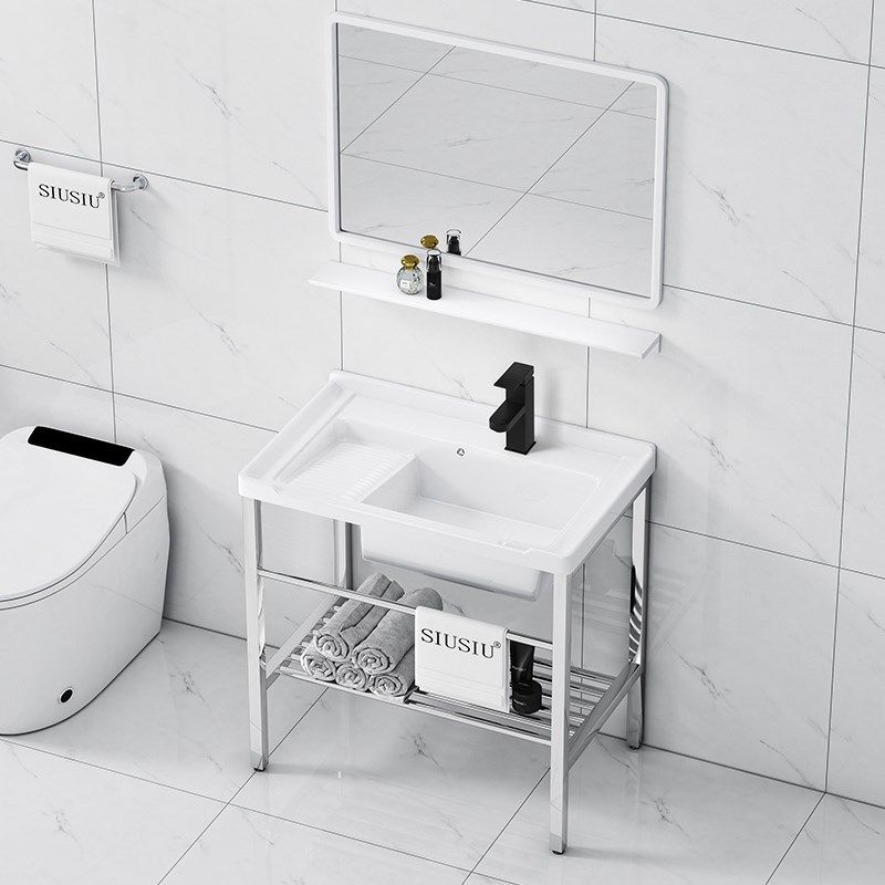 阳台洗衣池不锈钢支架落地带搓衣板一体洗衣槽洗手盆W洗衣台洗衣