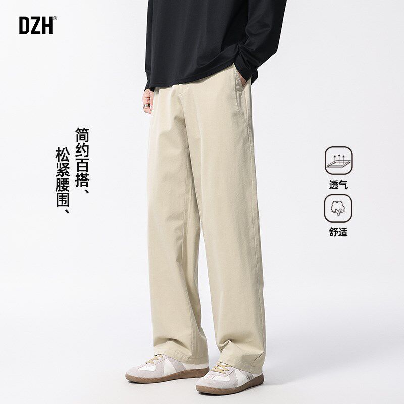 男士休闲直筒裤男春夏款卡其色松紧腰裤子潮流百搭美式工装裤潮牌