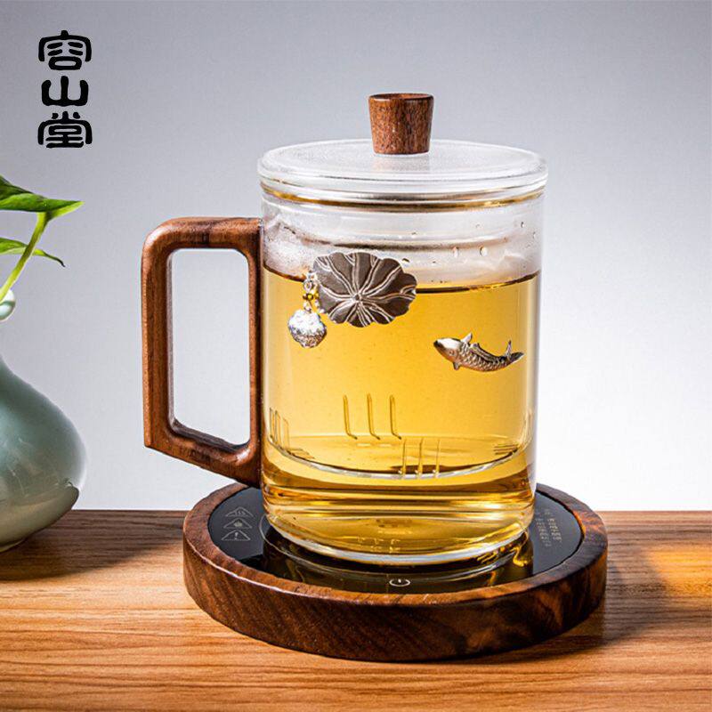 容山堂胡桃木保温底座实s木茶杯垫玻璃杯水杯加热恒温杯垫壶承茶