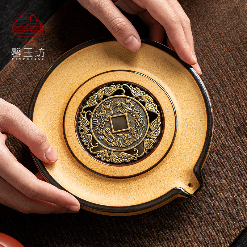日式粗陶时来运转壶承干泡台壶A垫陶瓷小茶台储水茶托泡茶隔热底