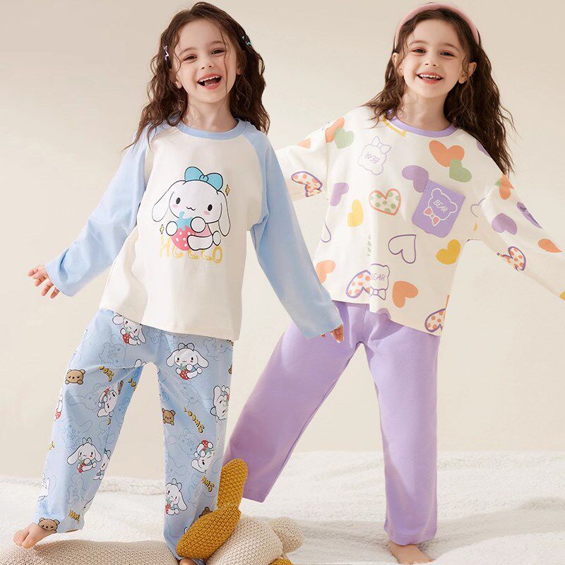 儿童睡衣纯棉女童春秋季A类卡通家居服女孩秋款长袖长裤秋衣套装