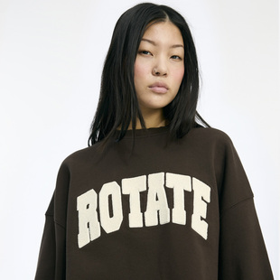 Rotate 字母毛圈logo运动休闲圆领套头落肩长袖休闲上衣卫衣