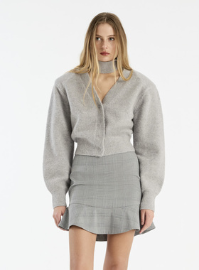 Rotate 宽松慵懒V领飘带罗纹长袖针织开衫上衣Knit