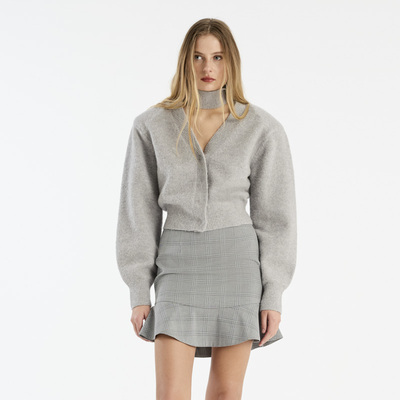 Rotate 宽松慵懒V领飘带罗纹长袖针织开衫上衣Knit