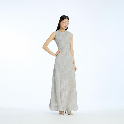 Rotate 圆领网纱无袖花卉印花拉链及地连衣裙长裙