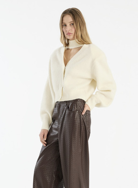 Rotate 短款V领羊毛针织落肩长袖围巾开衫毛衣Knit