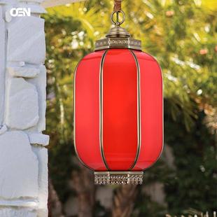 定制款中式户外吊灯全铜景观灯玻璃灯笼吊灯室外防水庭院装饰灯笼