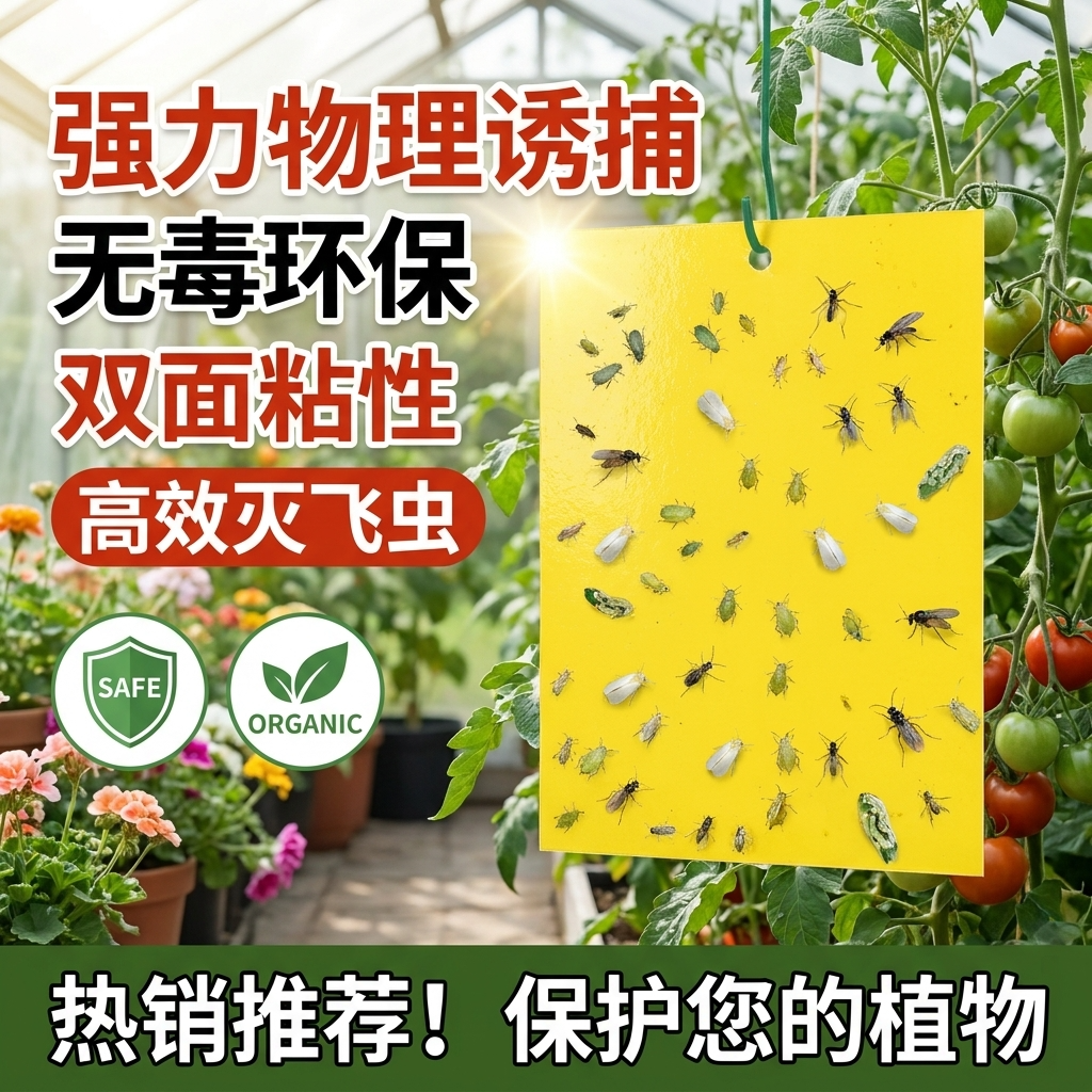 黄板双面粘虫板贴纸强力粘捕小飞虫沾果蝇诱捕获器捉蚊子苍蝇大棚