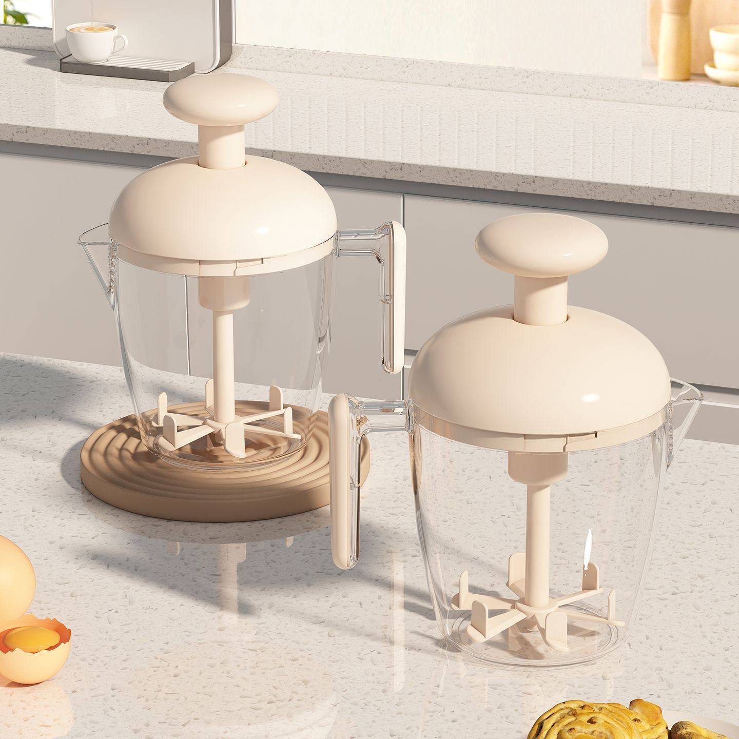 按压搅蛋杯家用多功能搅拌器新款半自动鸡蛋奶油烘培大容量打蛋器