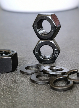 8.8级黑色高强度六角螺母螺帽含平垫片弹垫圈M2M3M4M5M6M8M10M18