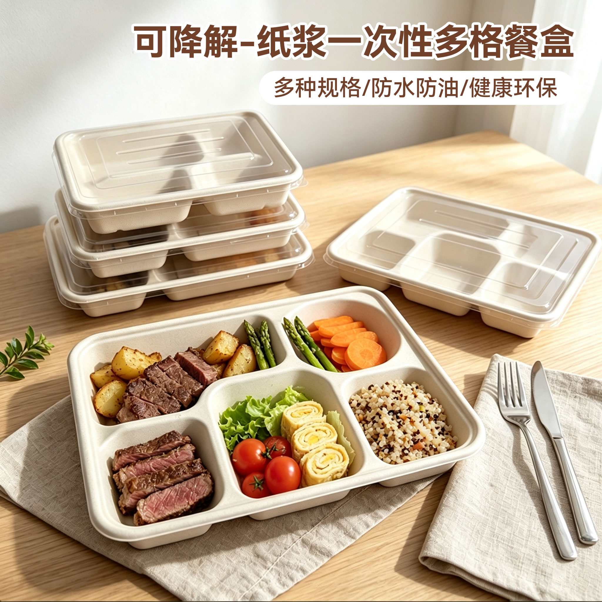 可降解纸浆多格打包餐盒