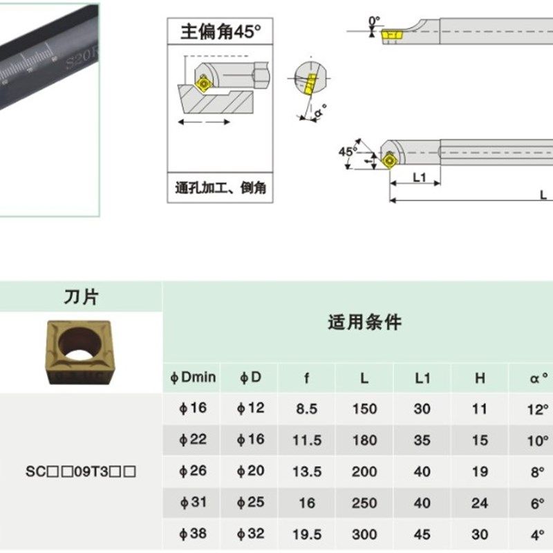 45度镗内孔刀杆S12M/S14N/S16Q/S20R/S25S/S32T-SSSCL/SSSCR09/12