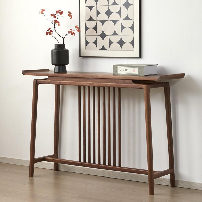 黑胡桃木新中式玄关桌入户条案实木中堂靠墙供桌禅意翘头玄关条几