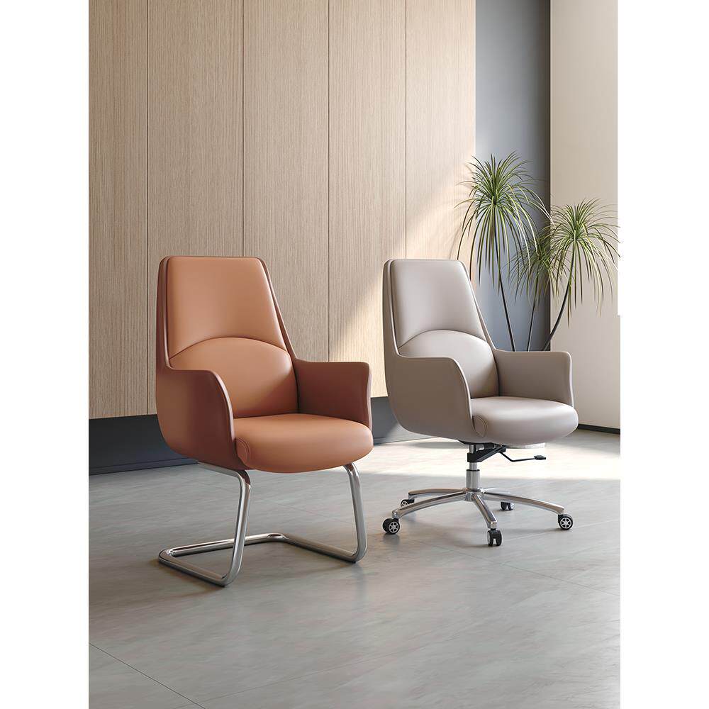 办公室会议椅办公椅电脑椅子高档轻奢商务皮质弓形带轮会议室皮椅