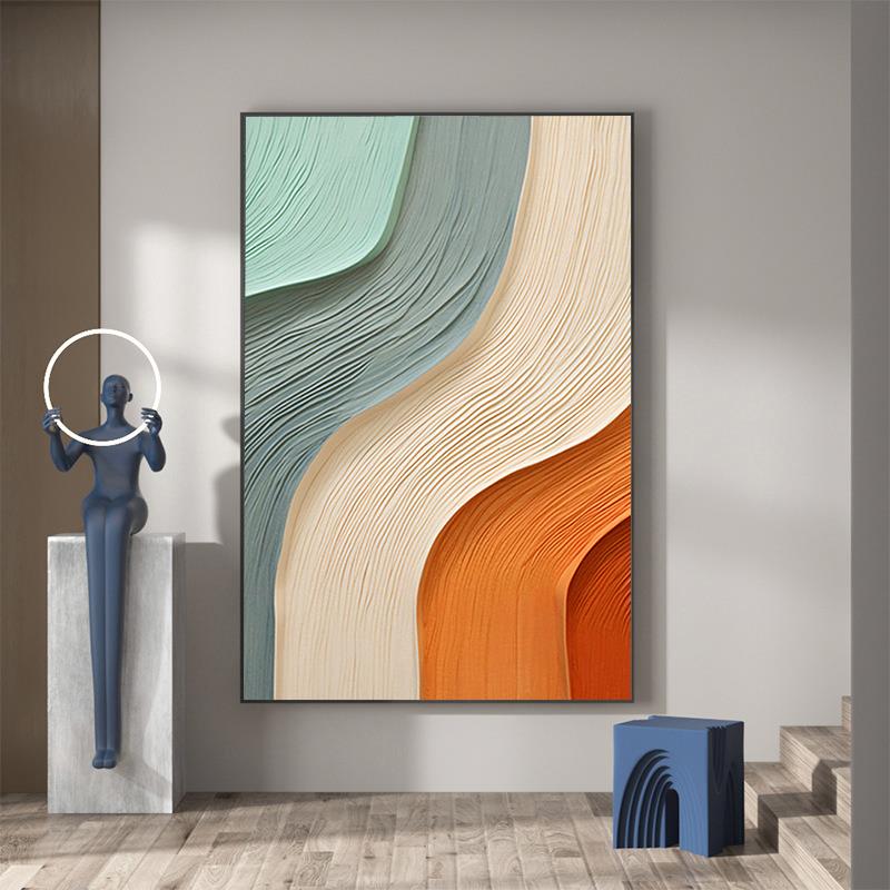 玄关入户走廊肌理挂画客厅抽象油画装饰画几何酒店公寓餐厅床头壁图片