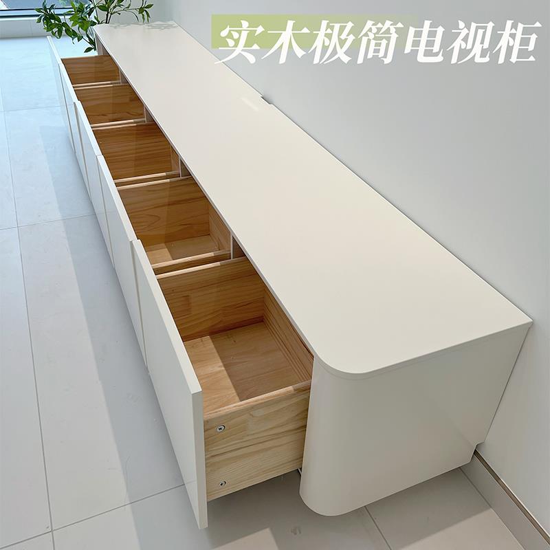 纯实木落地电视柜茶几组合现代简约小户型客厅奶油风岩板落地柜白
