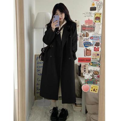 黑色呢大衣女中长款小个子2024新款秋冬正肩加厚羽绒内胆毛呢外套