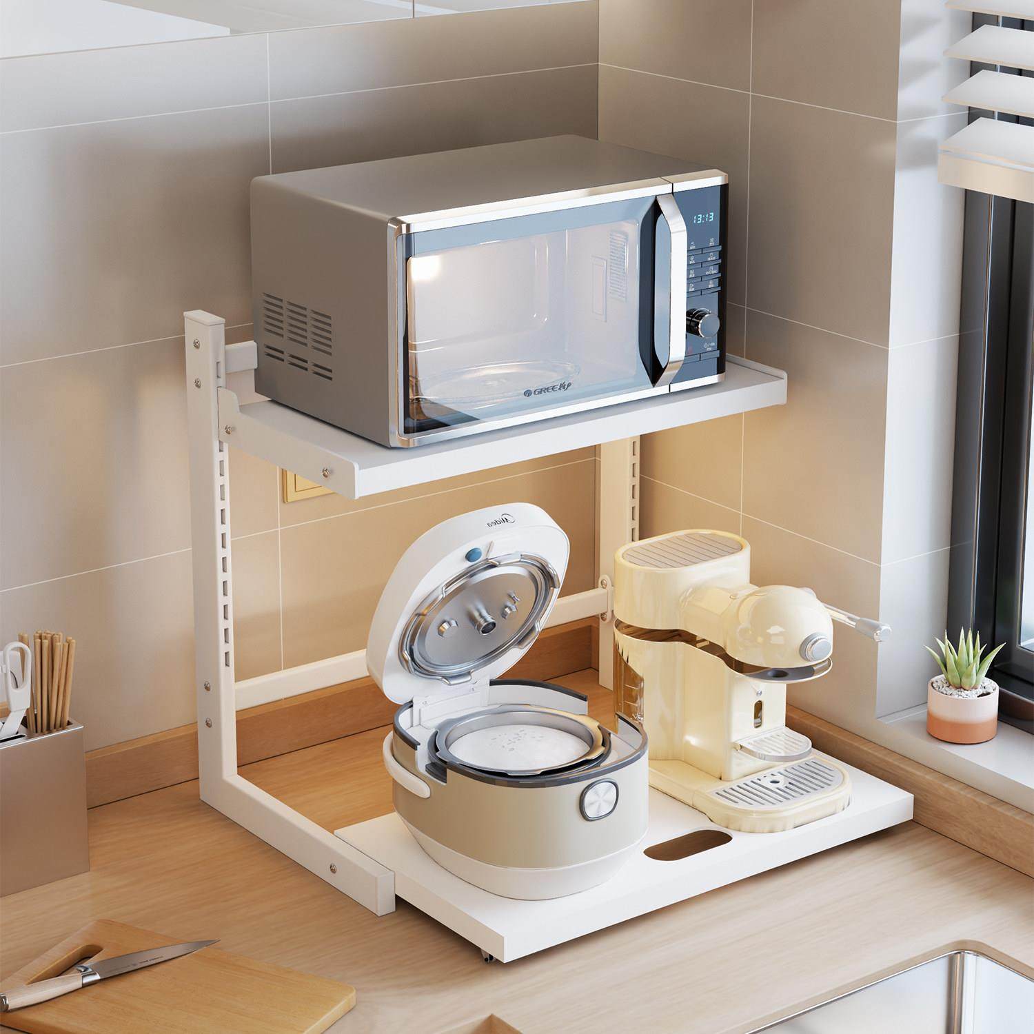 滚轮抽拉多功能厨房微波炉置物架电器烤箱空气炸锅电饭煲收纳架子,厨房/烹饪用具,微波炉置物架,淘宝优惠券,粉丝福利购,淘宝优惠卷