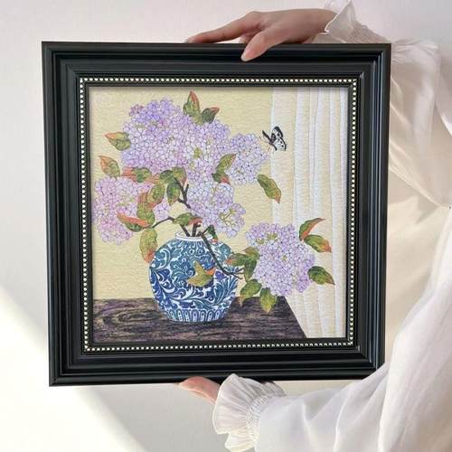 砂岩画框花卉装饰画复古高级感卧室餐厅壁画装饰画4040