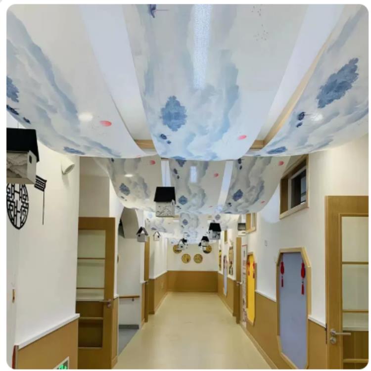 定制中秋纱布婚礼装饰背景酒店天花板纱布屋顶水墨画古风布窗帘浮图片