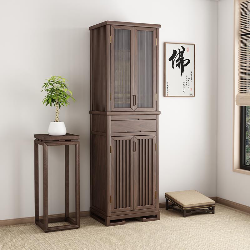 黑胡桃木佛龛立柜实木家用神台玻璃门神龛客厅佛柜观音佛台财神柜