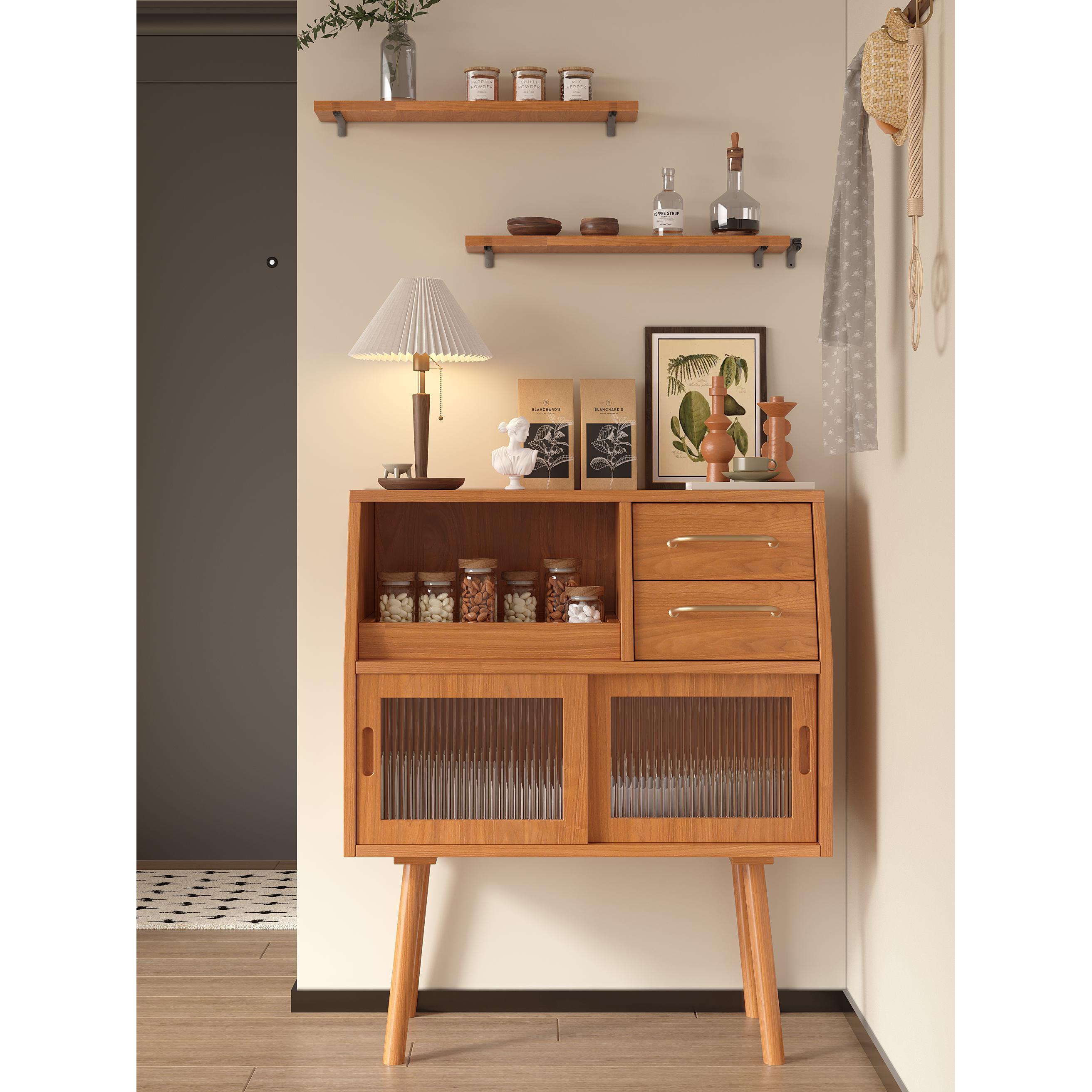 实木北欧小餐边柜简约窄型迷你靠墙一体储物柜置物架茶水柜小户型