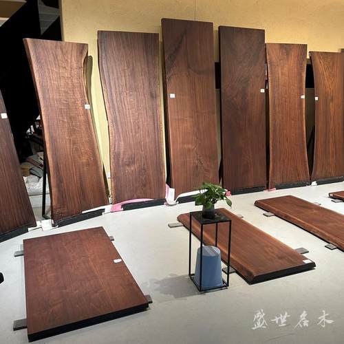 北美黑胡桃木大板实木茶桌茶台老板办公会议桌中古风原木餐桌书桌