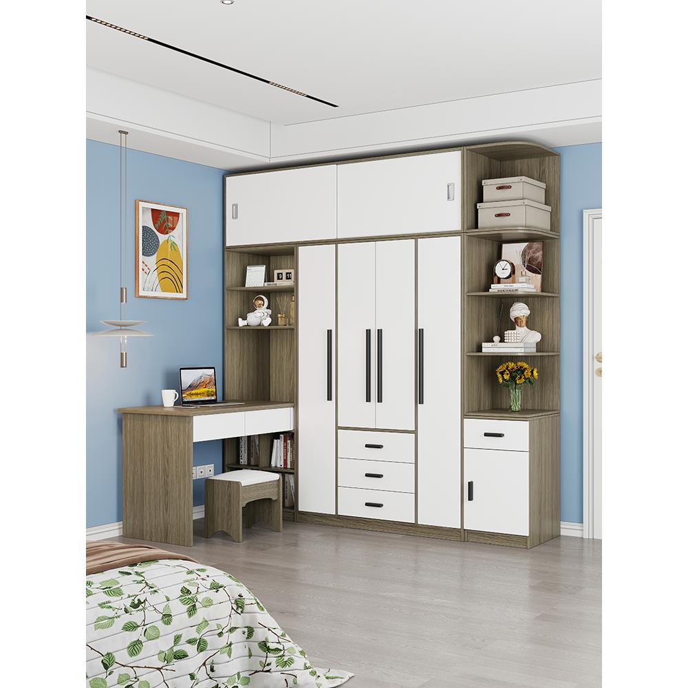 小户型L转角伸缩连体书桌衣柜一体组合7字学习多功能电脑桌儿童橱