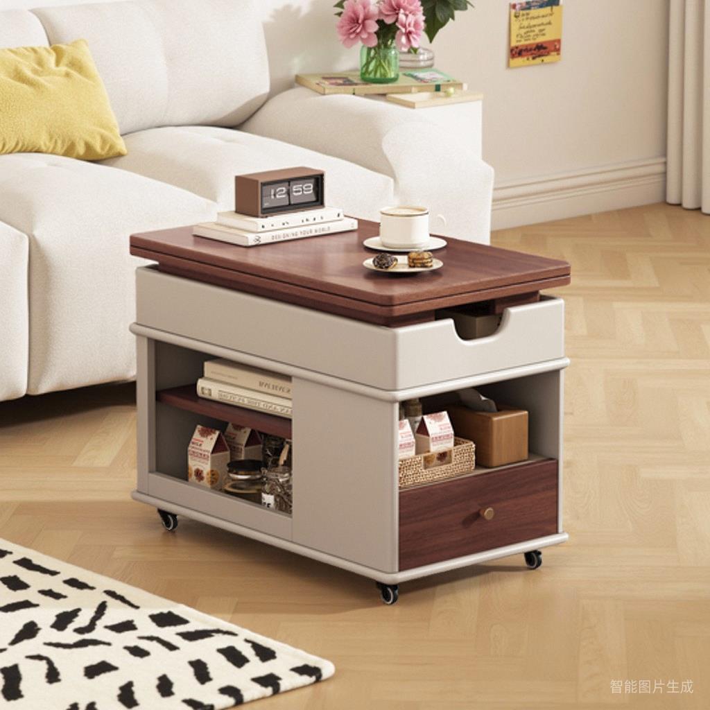 可折叠升降茶几移动边几小推车2025新款实木小户型客厅沙发边柜