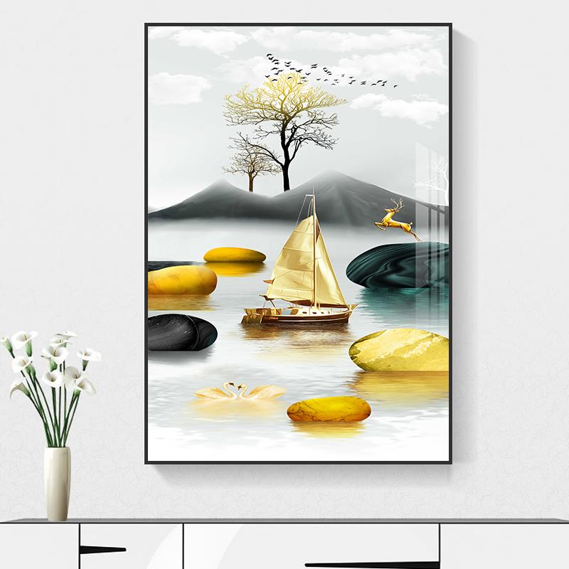 入户玄关装饰画竖版现代简约走廊过道墙壁画北欧招财麋鹿客厅挂画图片