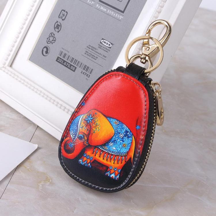 女韩版时尚椭圆拉炼小钥匙包手绘彩印卡通可爱小巧个性汽车钥匙套