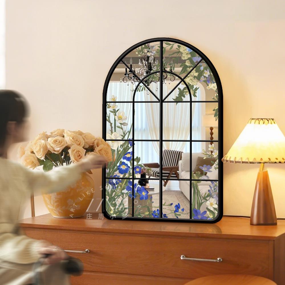 法式中古风客厅镜子装饰画 画覆古玄关桌面摆画 画镜面艺术挂画图片