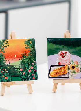 ins小清新学生桌面装饰摆台风景油画插画创意摆件家居饰品小画架