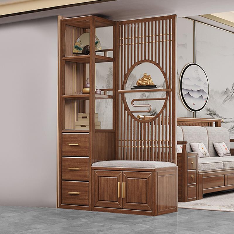 新中式实木间厅柜屏风隔断客厅玄关柜酒柜鞋柜一体入户门储物柜子